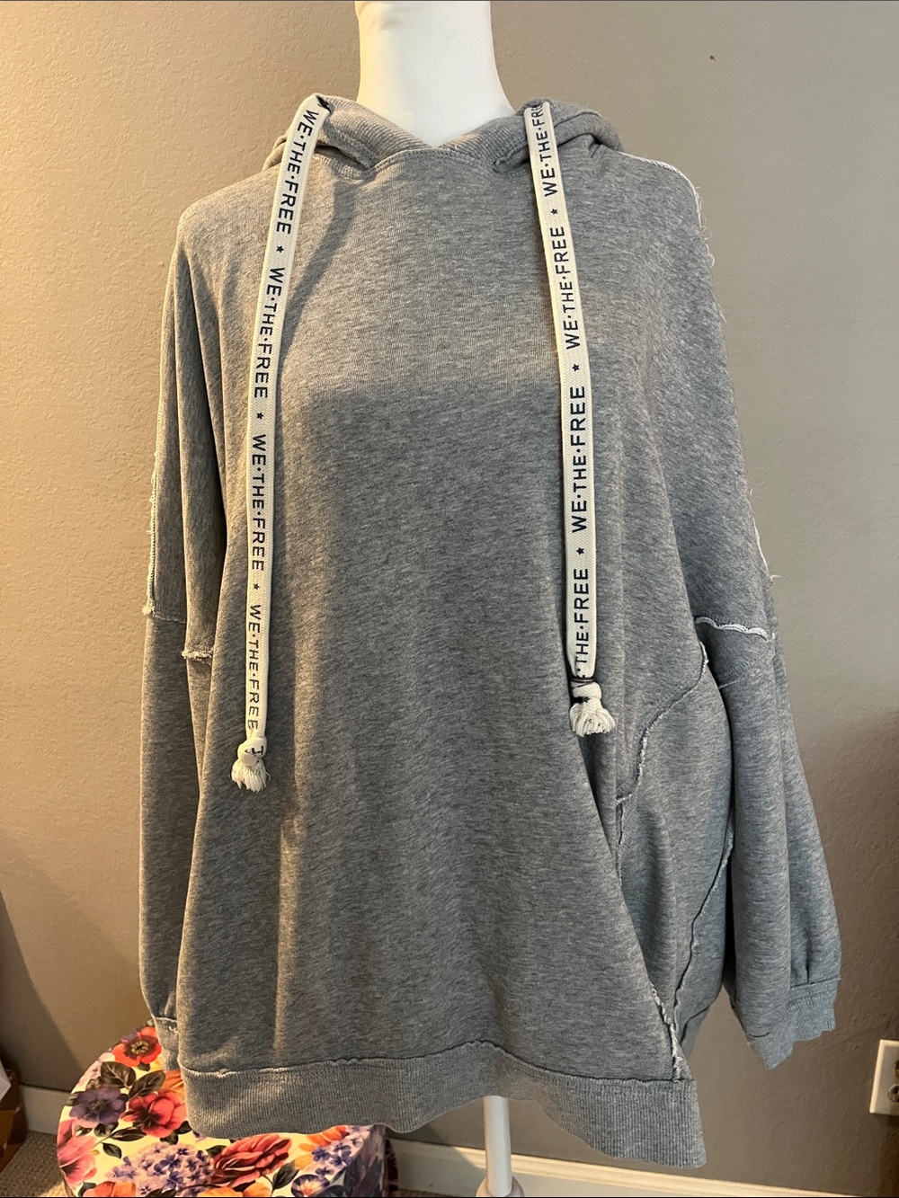 We The Free Gray Crewneck Hoodie Branded Drawstring 100% Cotton Very oversized.